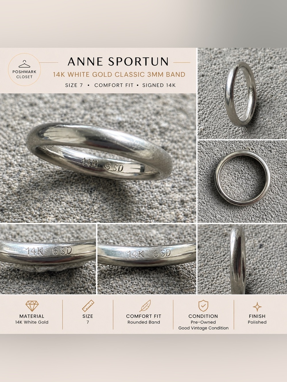 Anne Sportun 14K White Gold Stacking Ring Size 7